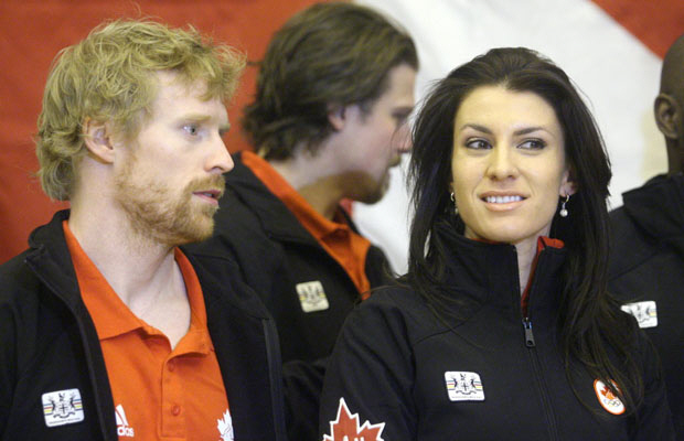 A file photo of Canadian skeleton team members Jon Montgomery, left, and Mellisa Hollingsworth.
