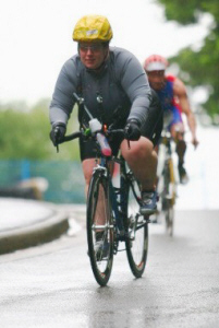 Sandra on Bike in the 2008 Triathlon World Championships